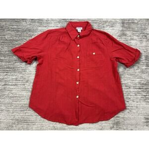 Vicki Wayne's Top Womens 2X Red Short Sleeve Button‎ Front Cotton